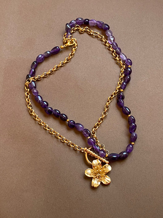 Collar Doble Flor y Amatista