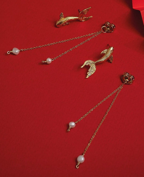 Back Earring Pez Perla - Oro