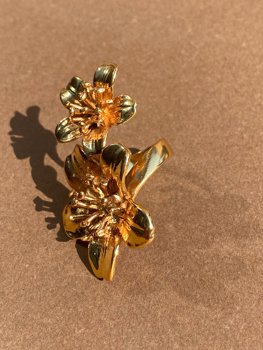 Anillo Doble Flor - Oro