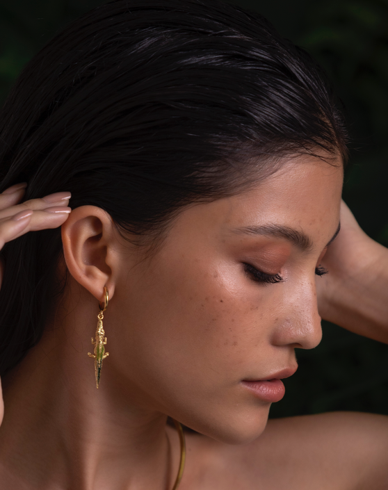 Aretes Lagarto Cristales Verdes