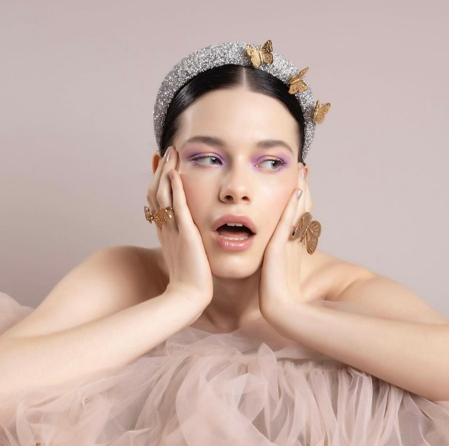 Diadema Mariposa Atardecer - Gris claro