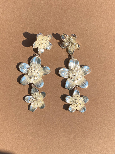 Aretes Flor Triple - Plata