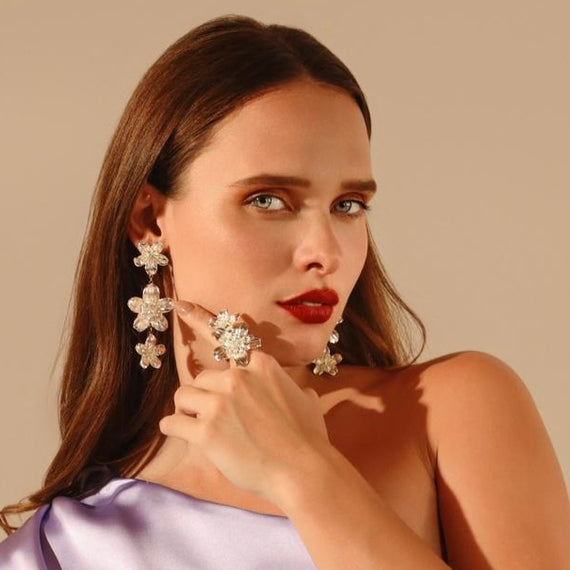 Anillo Doble Flor - Plata