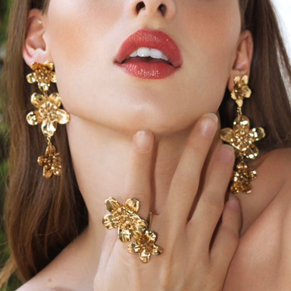 Anillo Doble Flor - Oro