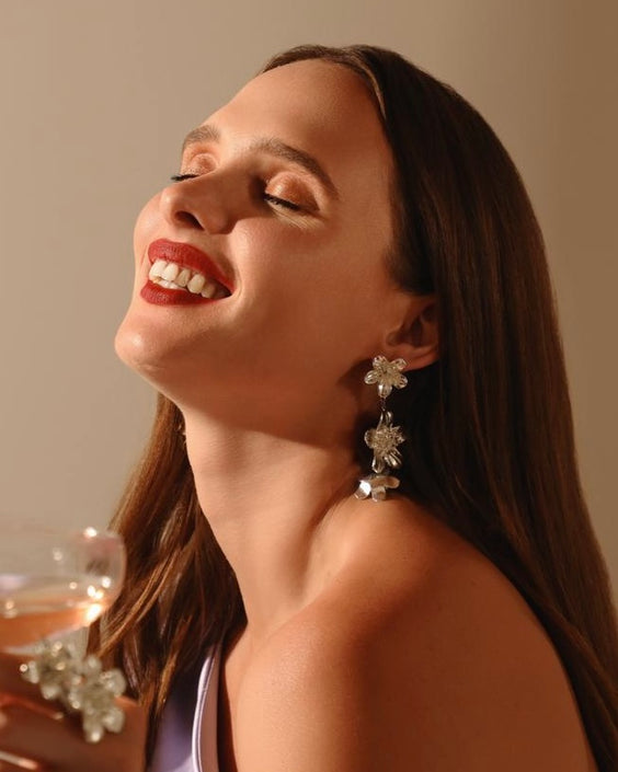 Aretes Flor Triple - Plata