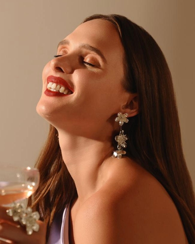 Aretes Flor Triple - Plata