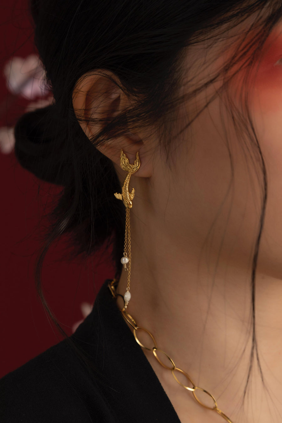 Back Earring Pez Perla - Oro